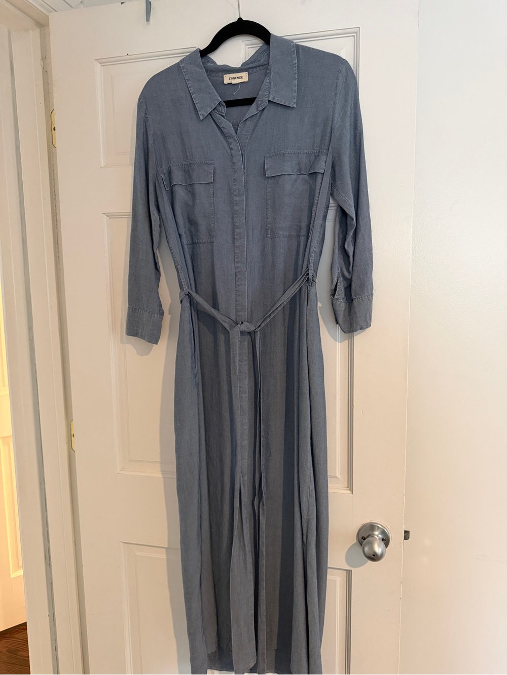 L'AGENCE Denim-Style Midi Shirt Dress in Light Blue